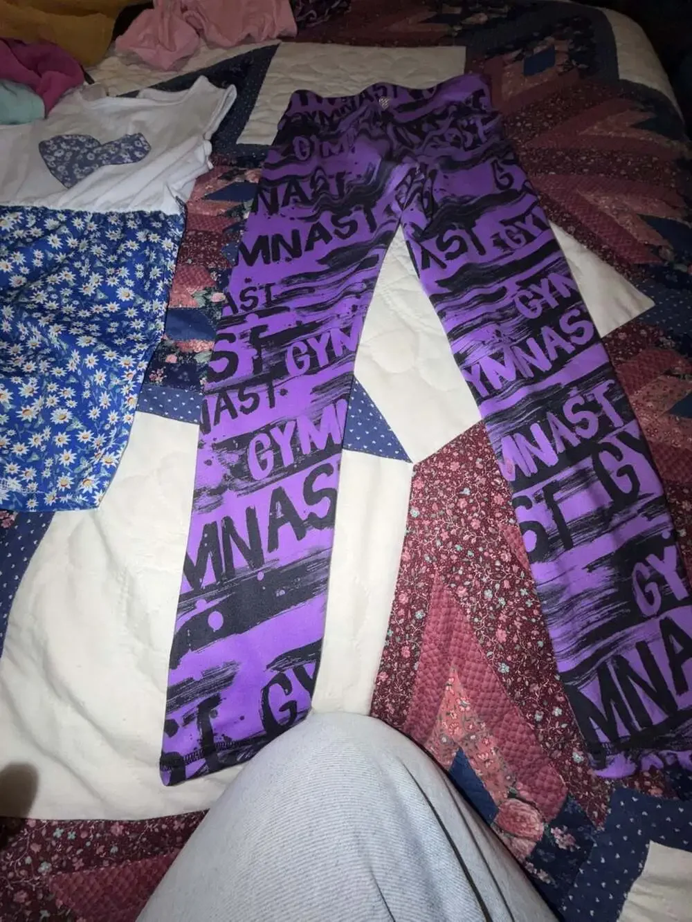 Justice Girls Gymnast Print Purple Leggings size 7/8